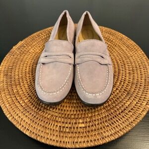 Lands End Womens Penny Loafers Suede Lavender Grey Mauve 407329 9D Wide